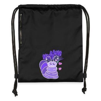 Lavender Caterpillar Heart Child Baby - Gymsac made from recycled material - black - Front