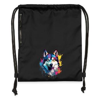Dog Husky Colorful Splash Art - Gymsac made from recycled material - black - Front