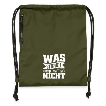 Was stimmt denn mit dir nicht - Turnbeutel aus Recycling-Material - military Green - Vorne