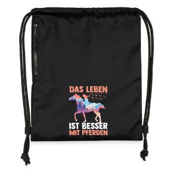 Reiten Pferdeliebhaber Reiterhof Pferde - Turnbeutel aus Recycling-Material - Schwarz - Vorne