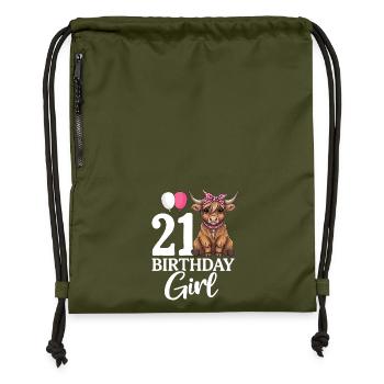 21 Birthday Girl - Gymsac made from recycled material - military green - Front
