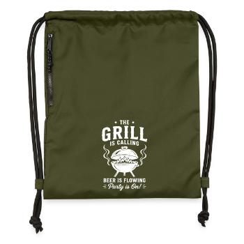 THE GRILL IS CALLING Beer Is Flowing BBQ - Turnbeutel aus Recycling-Material - military Green - Vorne