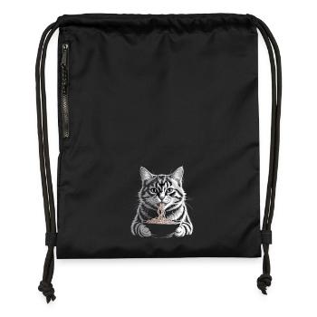 Cat Eats Ramen - Gymsac made from recycled material - black - Front