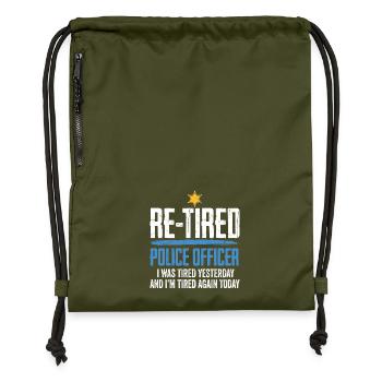 Re-Tired Sarcastic Police Officer Retired - Gymsac made from recycled material - military green - Front