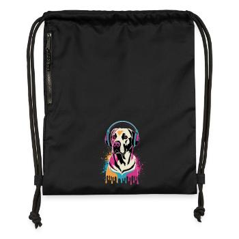 Labrador avec casque - Sac à cordon en polyester recyclé - noir - Devant
