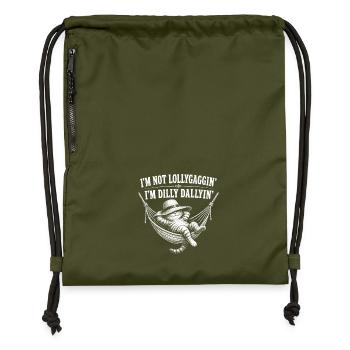 I'm not dawdling, I'm just dawdling, lazy cat - Gymsac made from recycled material - military green - Front