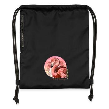 Pink flamingo illustration in the circle of the sunset - Gymsac made from recycled material - black - Front