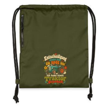 Entschuldigung: Traktor gesehen - Turnbeutel aus Recycling-Material - military Green - Vorne