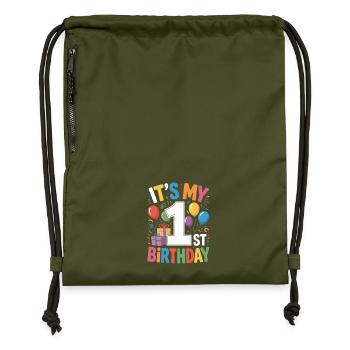 1st Birthday - Gymsac made from recycled material - military green - Front