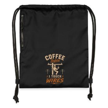 Kaffee Bevor Ich Kabel Anfasse - Turnbeutel aus Recycling-Material - Schwarz - Vorne