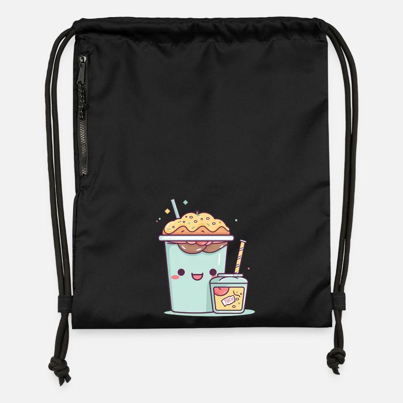Boisson kawaïe avec des vermicelles - Sac à cordon en polyester recyclé - noir