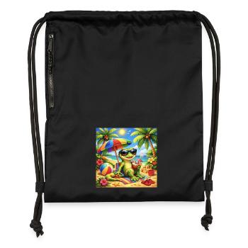 Gecko on the beach with sunglasses - Gymsac made from recycled material - black - Front