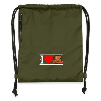 Ich liebe Brathähnchen mit Herz cooles lustiges - Turnbeutel aus Recycling-Material - military Green - Vorne