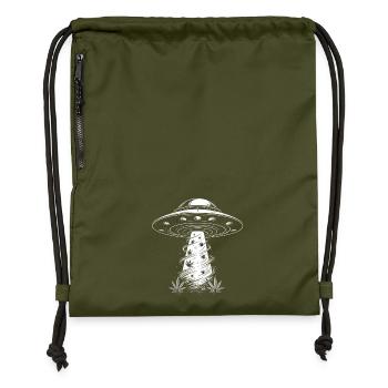 UFO and Cannabis Leaves - Creative Sci-Fi Design - Gymsac made from recycled material - military green - Front