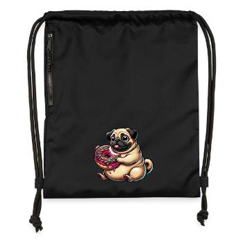 Chien de dessin animé mignon carlin beignet - Sac à cordon en polyester recyclé - noir - Devant