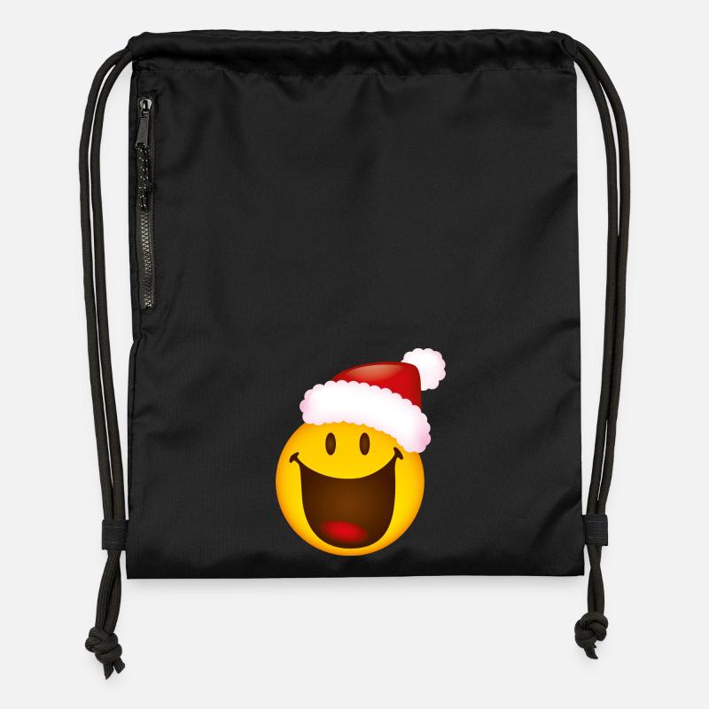 Smiley Glossy Big Happy Christmas - Sac à cordon en polyester recyclé - noir