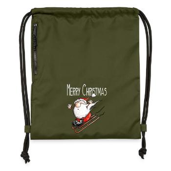 Merry Christmas Weihnachtsmann auf Achse - Comic - Turnbeutel aus Recycling-Material - military Green - Vorne