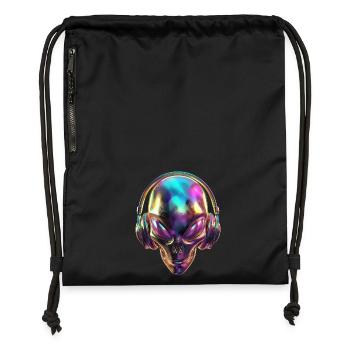 Chromatischer Alien-Kopf mit Kopfhörern - Turnbeutel aus Recycling-Material - Schwarz - Vorne