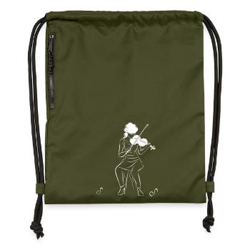 Violinist Drawing - Gymsac made from recycled material - military green - Front