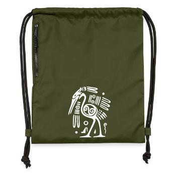 Oiseau totem blanc - Sac à cordon en polyester recyclé - military green - Devant
