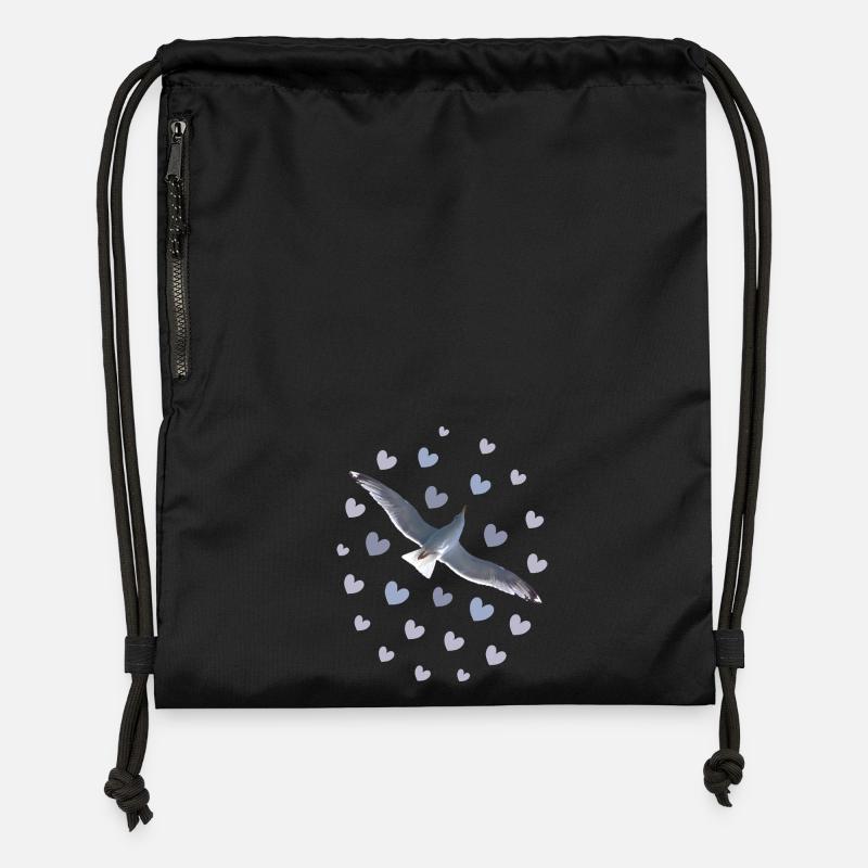 Elegant Seagull Flight Illustration Seagull Hearts - Gymsac made from recycled material - black