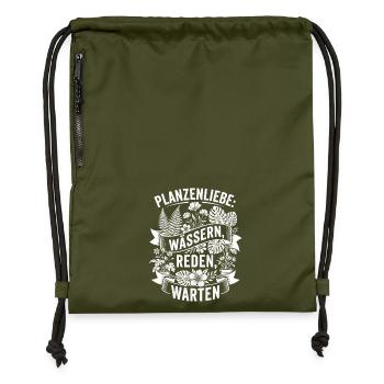 Plant love: watering, talking, waiting - Gymsac made from recycled material - military green - Front
