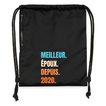 Meilleur Époux Depuis 2020 Cadeau Mari - Sac à cordon en polyester recyclé - noir - Devant