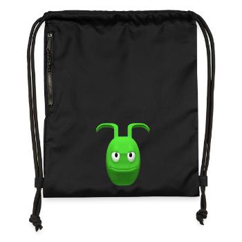 Cheerful green alien with antennas - Gymsac made from recycled material - black - Front