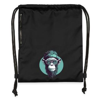 Cooler Hipster Affe mit Brille und Cap - Turnbeutel aus Recycling-Material - Schwarz - Vorne