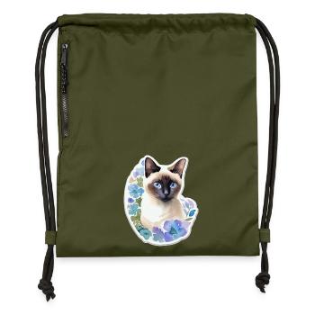 Chat siamois - Sac à cordon en polyester recyclé - military green - Devant