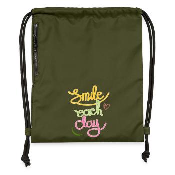 Smile Each Day - Cheerful Motivational Art - Gymsac made from recycled material - military green - Front