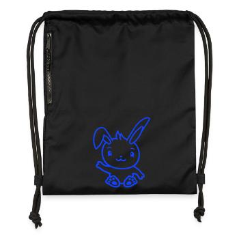 Lapin saluant amicalement la main agitant bonjour - Sac à cordon en polyester recyclé - noir - Devant
