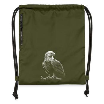 Stolzer Adler als cooles schwarz-weiß Porträt - Turnbeutel aus Recycling-Material - military Green - Vorne