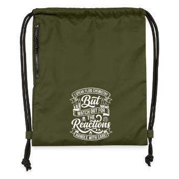 Chemistry saying: Observe reactions - Gymsac made from recycled material - military green - Front