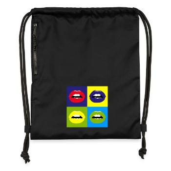 Pop Art / Graphic Novel: moue, lèvres, rouge à lèvres - Sac à cordon en polyester recyclé - noir - Devant