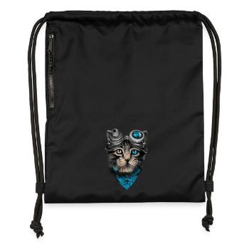 Steampunk-Katze - Turnbeutel aus Recycling-Material - Schwarz - Vorne