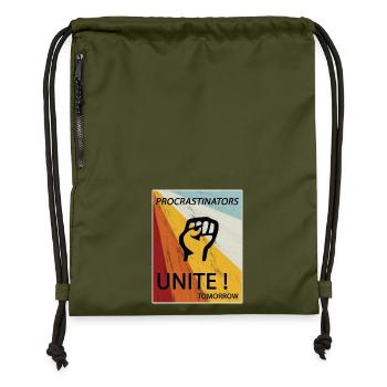 Les procrastinateurs s'unissent demain paresseux son cadeau - Sac à cordon en polyester recyclé - military green - Devant