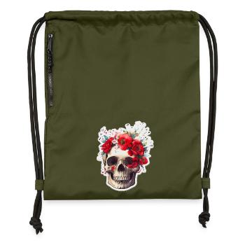 Crâne à fleurs rouges - Sac à cordon en polyester recyclé - military green - Devant