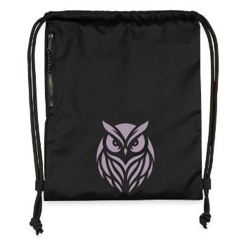 Wise Wood Owl: Tawny Owl silhouette art - Gymsac made from recycled material - black - Front