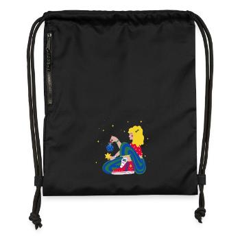 Fille de Noël avec des étoiles rouge-bleu-vert - Sac à cordon en polyester recyclé - noir - Devant