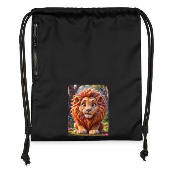 Animaux africains super mignons – Lion - Sac à cordon en polyester recyclé - noir - Devant
