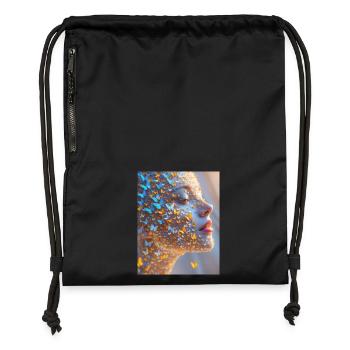 Art du visage de papillon - Sac à cordon en polyester recyclé - noir - Devant