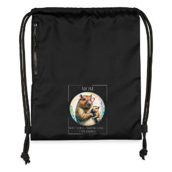 Voix douce Amour fort – Capybara Mom Energy - Sac à cordon en polyester recyclé - noir - Devant