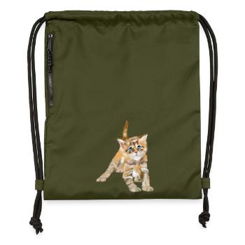 Chaton aquarelle aux yeux bleus - Sac à cordon en polyester recyclé - military green - Devant