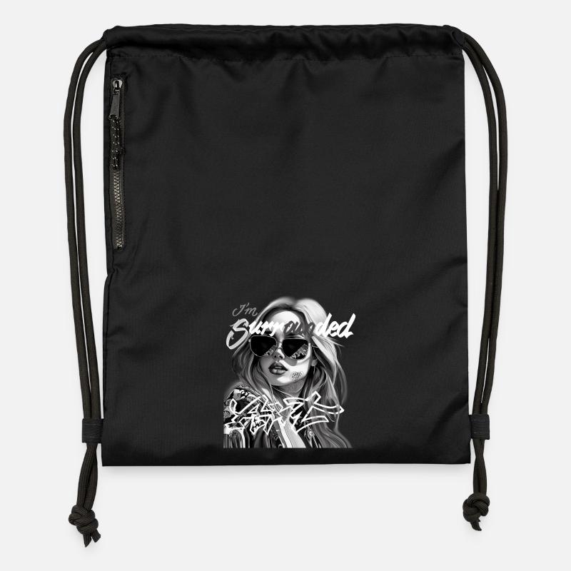 Me Surrounded by Graffiti Black and White - Gymsac made from recycled material - black