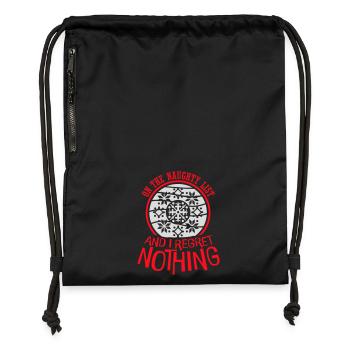 Sur la liste des vilains et ne regrette rien XMas Spruch - Sac à cordon en polyester recyclé - noir - Devant