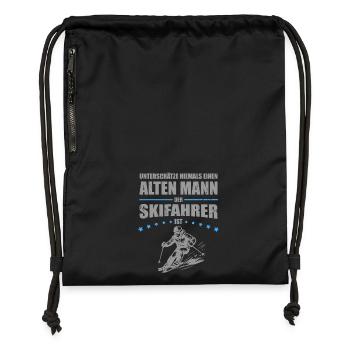 Alter Mann - lustiges Geschenk für Skifahrer - Turnbeutel aus Recycling-Material - Schwarz - Vorne