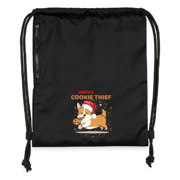 Le voleur de biscuits du Père Noël Corgi - Sac à cordon en polyester recyclé - noir - Devant