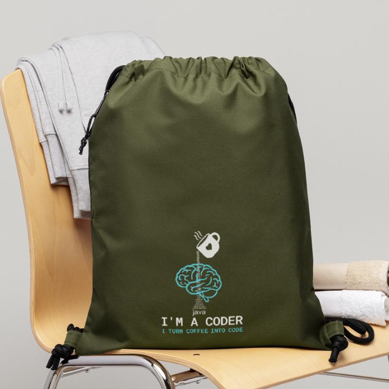 Coder T-Shirt: Coffee into Code – Nerdy Programmie Gymsac made from recycled material