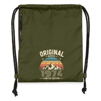 Vintage Born in March 1974 Original 52 years ago - Gymsac made from recycled material - military green - Front